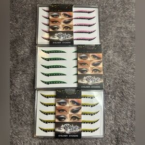 Glitter and Rhinestones Eyeliner Reusable Stickers Set - Pink, Green, Gold-NIB